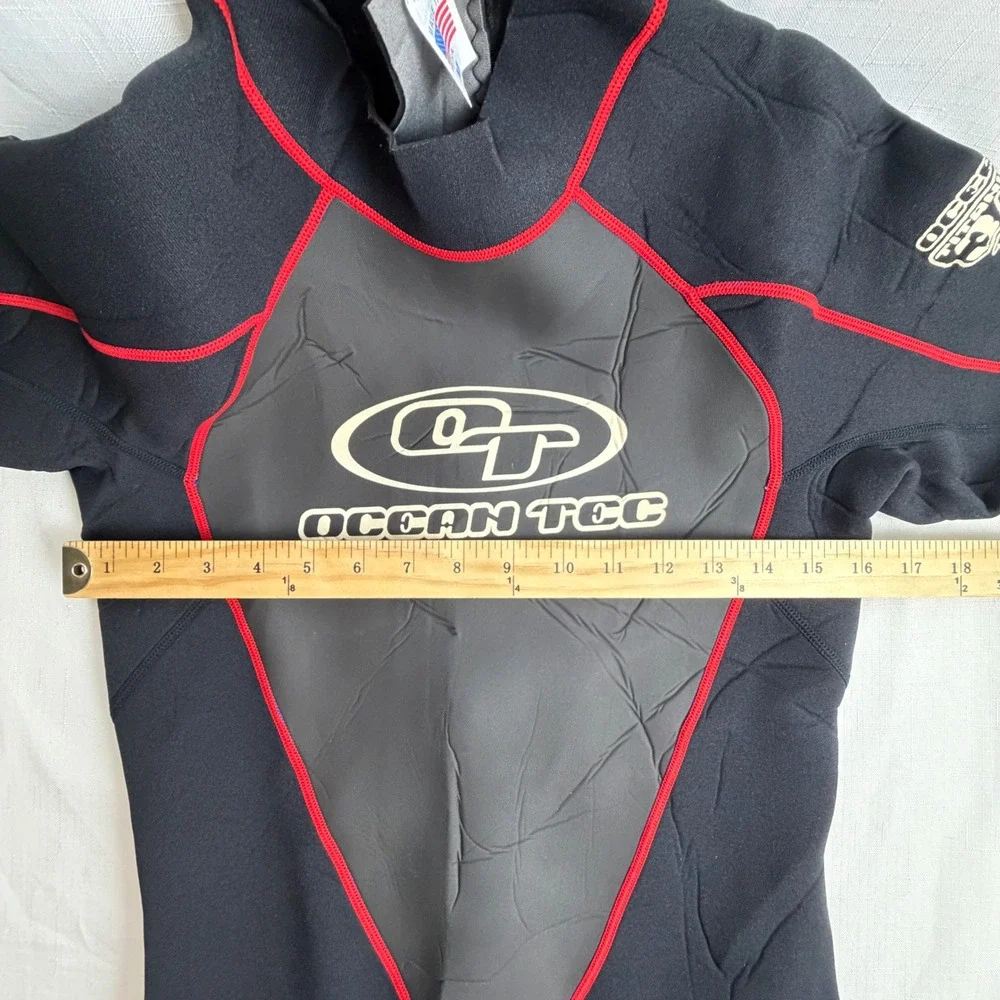 Ocean Tec Wetsuit Men M 3/3 Titanium Tec Short Sleeve Full Leg Black Red USA